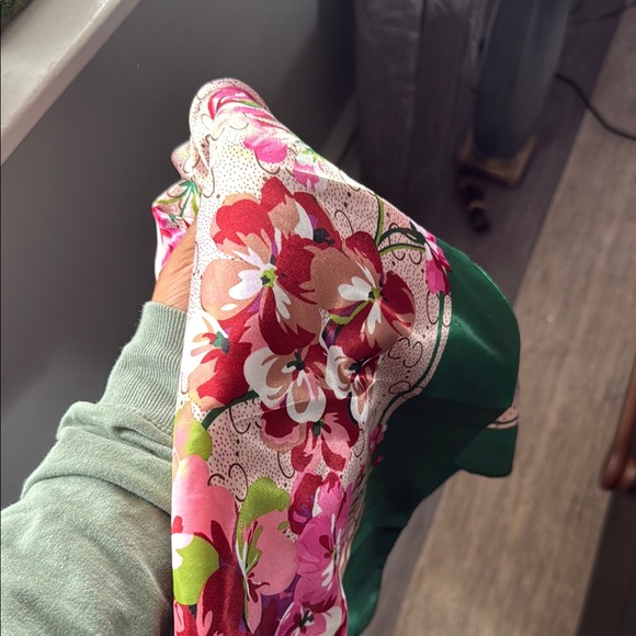 Floral Silk Scarf with Green Border - Picture 5 of 6